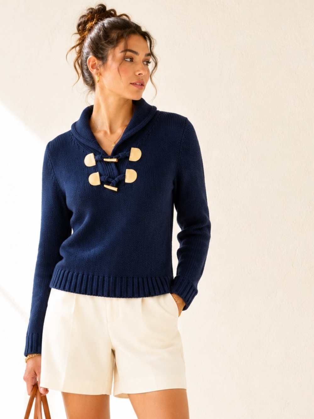 Lilly Pulitzer Toggle Shawl Cotton Sweater Quiet Luxury Navy Size S